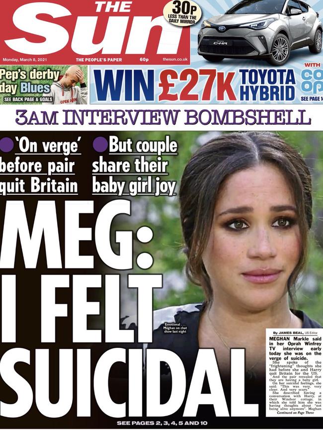 The Sun newspaper page one with Meghan Markle featured.