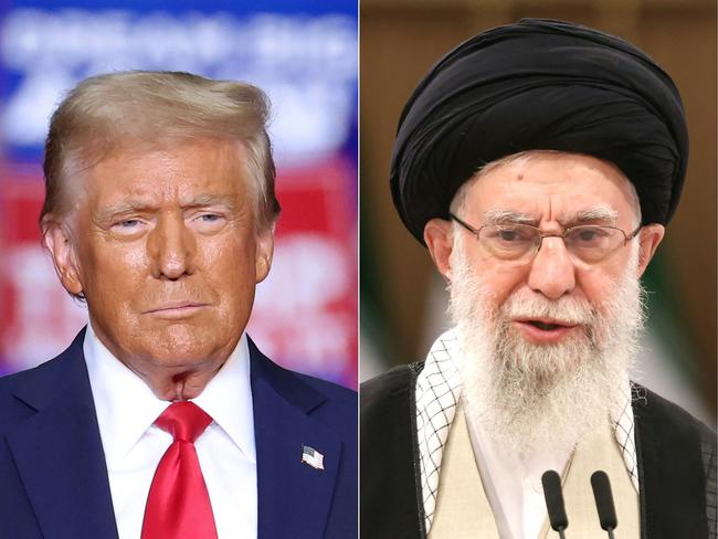 (COMBO) This combination of pictures created on November 07, 2024 shows former US President and Republican presidential candidate Donald Trump (L) looks on during a campaign rally at PPG Paints Arena in Pittsburgh, Pennsylvania on November 4, 2024, and Iran's supreme leader Ayatollah Ali Khamenei (R) speaks after casting his ballot during the runoff presidential election in Tehran on July 5, 2024. After Donald Trump's re-election, Iran has projected indifference, officially stating it expects no fundamental shift in US policy, especially on sanctions or the Middle East's wars. Iran on November 7, 2024 called Donald Trump's victory in the US presidential election an opportunity for the United States to reassess past "wrong policies". Iran and the United States have been adversaries since the 1979 Islamic Revolution, which overthrew the Western-backed shah, but tensions peaked during Trump's first term from 2017 to 2021. (Photo by CHARLY TRIBALLEAU and ATTA KENARE / AFP)