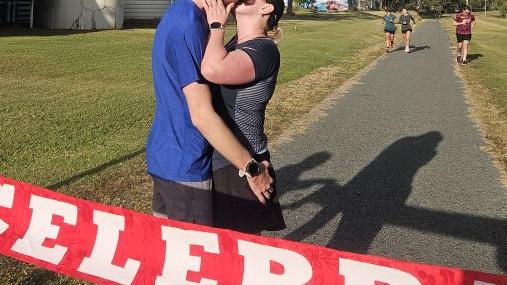 When Rikki-Lee Stevenson, 29, first laid eyes on Jay Warry, 24, at her regular Saturday morning parkrun in Wondai, she had no idea that just two and half years later they would be building a life together and on their way to getting married. Photo credit: Ros Heit / Facebook