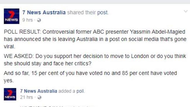 7 News Australia's now-removed Facebook poll. Picture: 7 News Australia/Facebook
