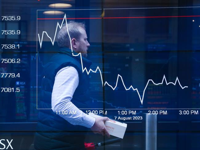 SYDNEY, AUSTRALIA  - Newswire Photos  AUGUST 07 2023: A general view of the digital boards at the ASX in Sydney as interest rates continue to rise.  Picture NCA Newswire/ Gaye Gerard