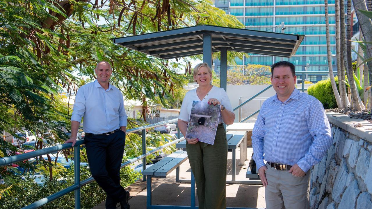 Gladstone Regional Council Mayor Matt Burnett (right), Councillor Desley O'Grady, and Member for Gladstone Glenn Butcher (left). Photo/Facebook