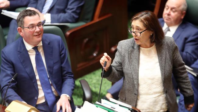 Lily D’Ambrosio and Daniel Andrews during question time in the Victorian parliament. Picture: NCA NewsWire / David Crosling