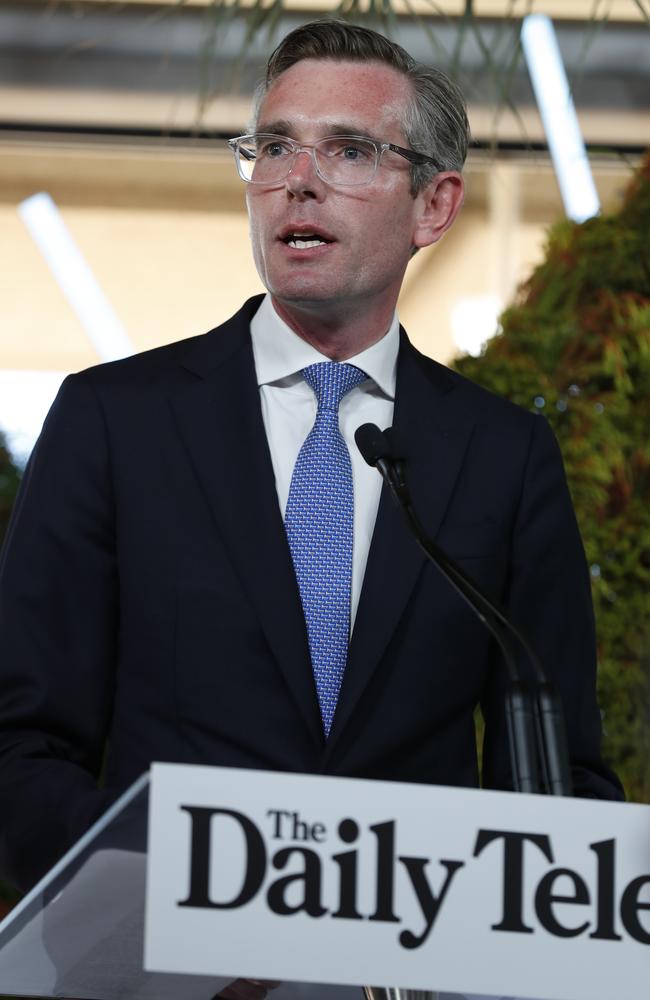 Premier Dominic Perrottet speaking at the 2021 Bradfield Oration on Thursday. Picture: Jonathan Ng