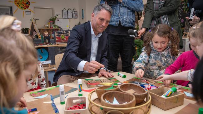 Deputy Prime Minister Richard Marles visited Goodstart Early Learning Centre in East Geelong, as the government’s childcare subsidy came into effect. Picture: Brad fleet