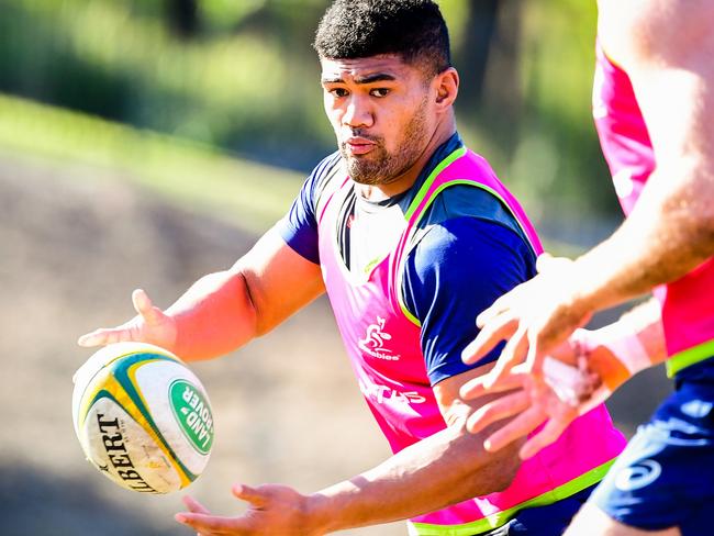 The Qantas Wallabies train at Wests Bulldogs Rugby Union Club, Brisbane. Jordan Uelese. Photo: Rugby AU Media/Stuart Walmsley