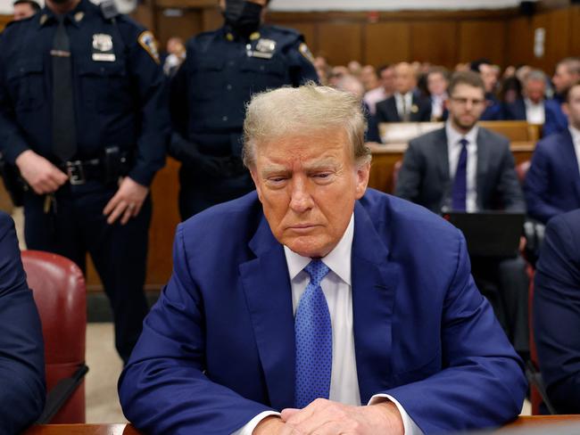 Former U.S. President Donald Trump sits in the courtroom during his hush money trial. Picture: Getty