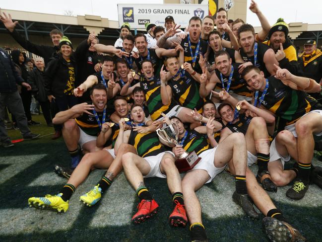 Champions: Dromana players show off the premiership cup. Picture: Valeriu Campan