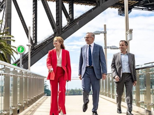 Labor candidate for North Sydney Catherine Renshaw with opposition leader Anthony Albanese and deputy leader Richard Marles