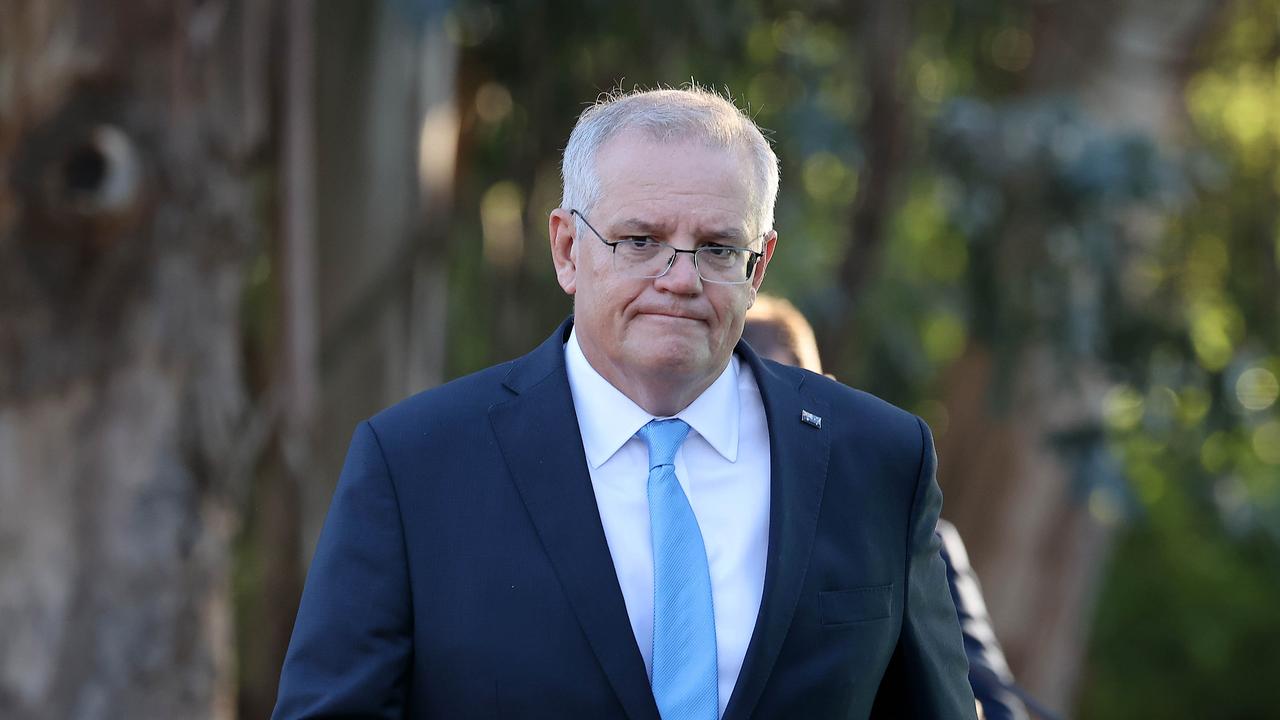 Prime Minister Scott Morrison paid his respects to service nurses past and present on the 80th anniversary of the Bangka Island Massacre. Picture: NCA NewsWire / Gary Ramage