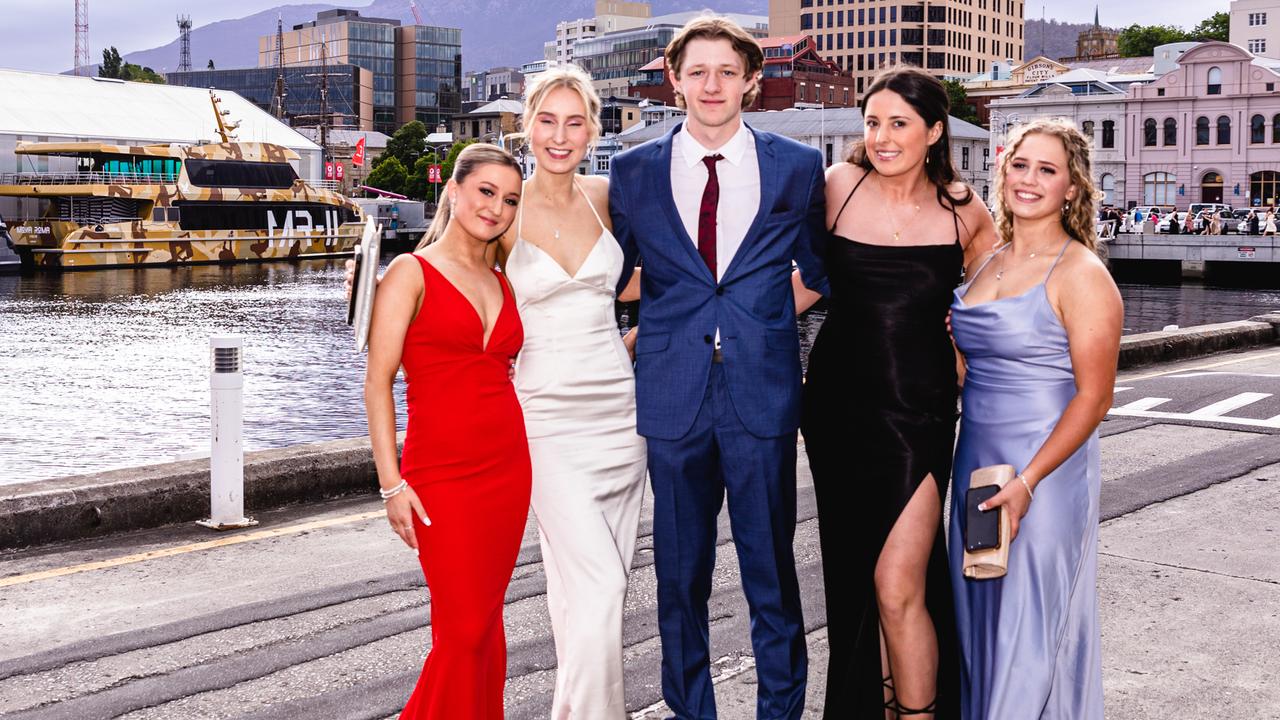 Hobart College leavers dinner 2022 Chloe Struwe, Birgitta Albans, Jesse Lawson, Ella Bradburn, and Brodie Nicolson. Picture: Linda Higginson