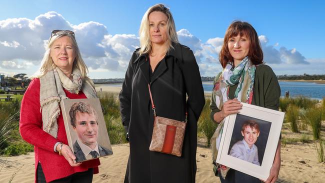 Parents who have lost their kids to suicide, in the Geelong area are calling for action.Catriona Barnett, mother of Tom, Ange Shearman, mother of Louie, and Kim Edgar, mother of Daniel. Picture: Alex Coppel.