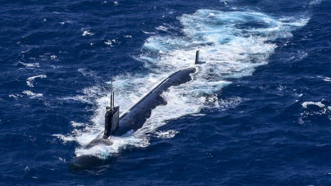 A US nuclear submarine is seen during military exercises off Colombia earlier this year. The Albanese government will receive a report into Australia’s acquirement of nuclear submarine technology in March next year. Picture: AFP