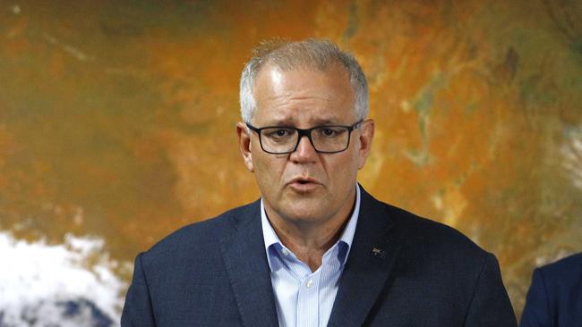 Prime Minister Scott Morrison during a media conference at the Kedron Emergency Services Complex in Brisbane. Picture: NCA NewsWire/Tertius Pickard