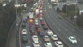 Delays on the Western Distributor this morning. Picture: Seven News