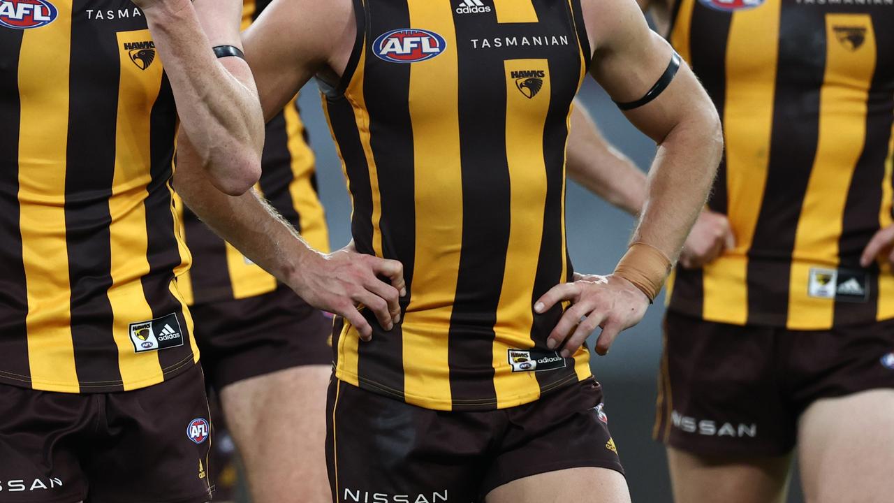 MELBOURNE. 10/04/2022. AFL . Round 4 . Hawthorn vs St Kilda at the MCG . James Sicily of the Hawks after todays loss to St Kilda . Photo by Michael Klein