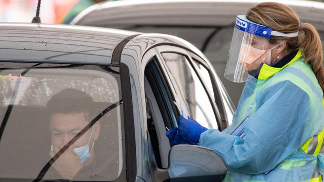 Healthcare workers at the Bondi Beach drive-through COVID-19 test centre, Sydney. Picture: NCA NewsWire / James Gourley