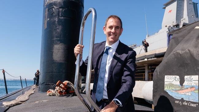 Treasurer Jim Chalmers is seen during a visit onboard the USS Asheville, a nuclear powered fast attack submarine. Picture: AAP