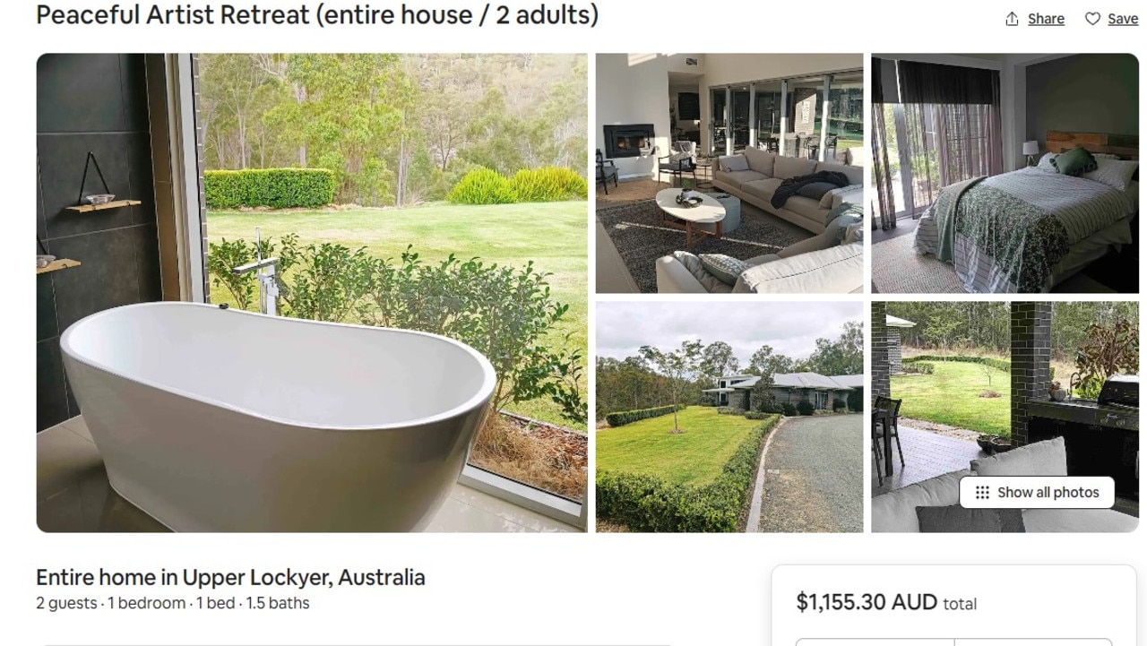 The husband of a woman found dead at their Lockyer Valley property is advertising the home for rent on Airbnb.