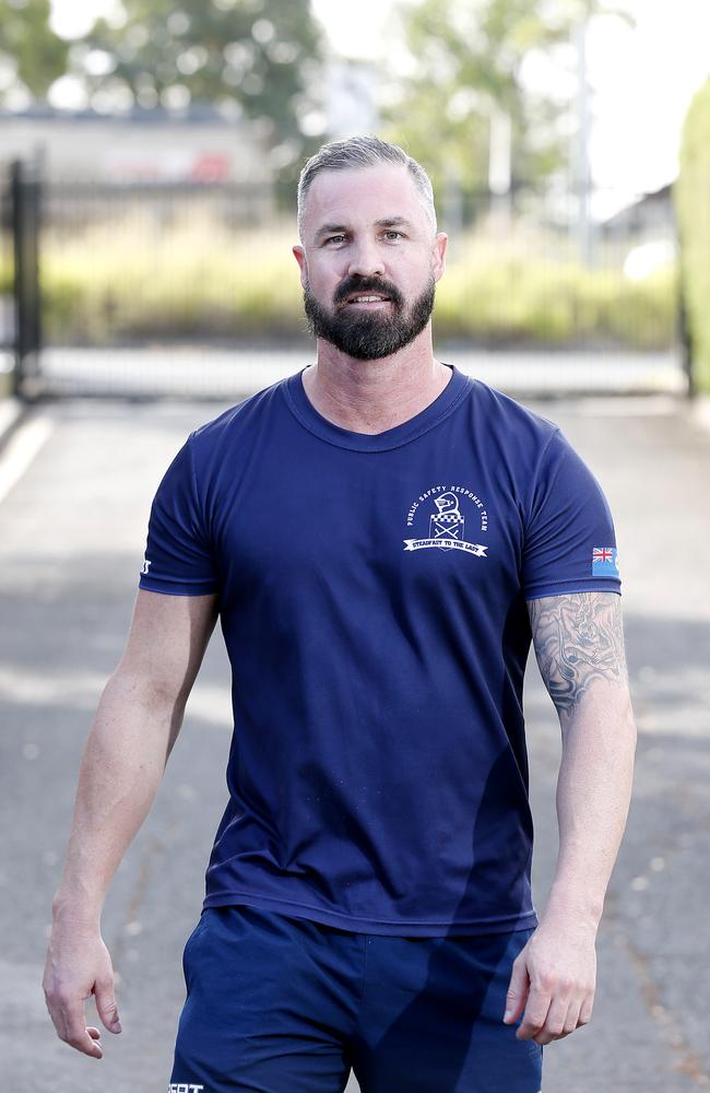 Senior Constable Aaron Izzard amazing made a return to work three months after the incident. Picture: AAP Image/Josh Woning