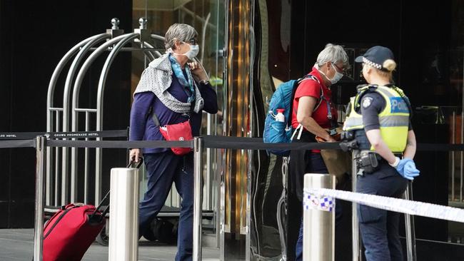 Overseas travellers were quarantined at hotels upon arrival in Melbourne under Andrews’ lockdown laws. Picture: AFP