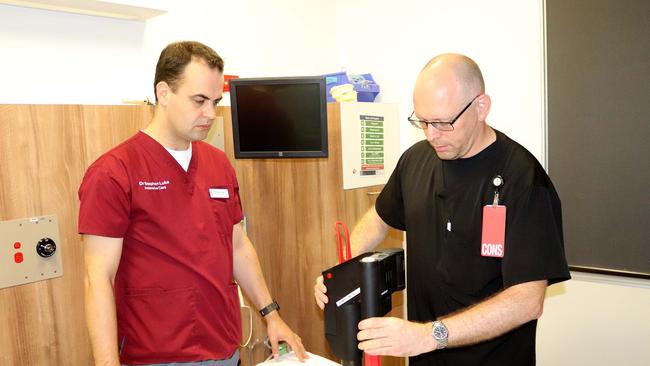 Intensive Care Unit Intensivist Dr Stephen Luke (left) with Mackay Base Hospital Emergency Department acting director Dr Bauke Hovinga.