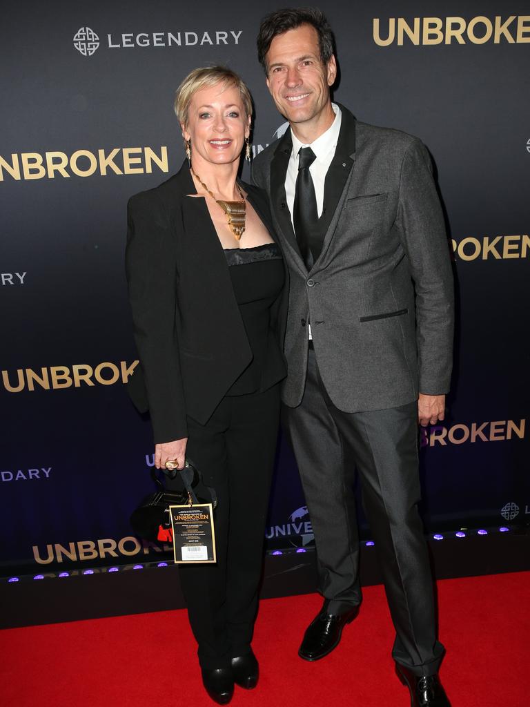 Host of the Living Room Amanda Keller and Brendan Jones at the Australian premier of the Angelina directed feature film Unbroken at The State Theater in Sydney. Picture: Richard Dobson