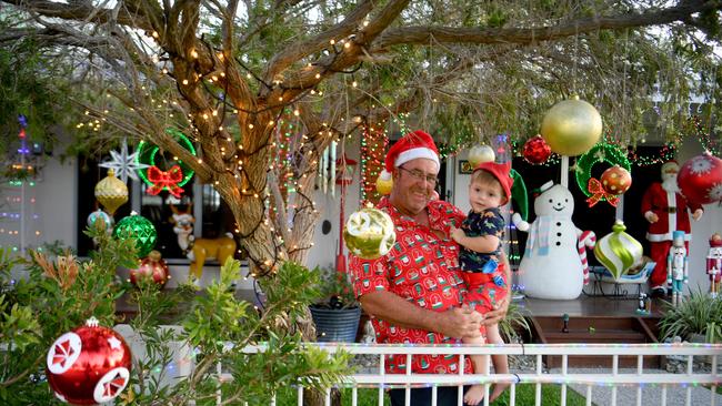 Wayne Fitzmaurice with grandson Archie Towers, 2, at his Shaw home. Picture: Evan Morgan