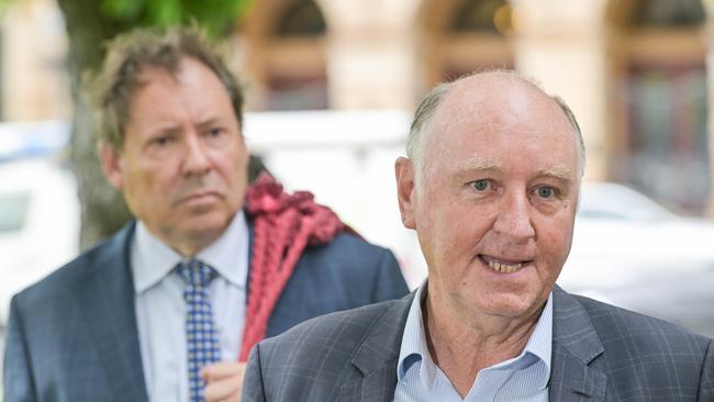 Former Renewal SA boss John Hanlon, right, with his barrister David Edwardson KC after the case against him collapsed. Picture: NCA NewsWire / Brenton Edwards