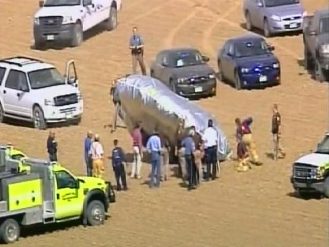 An image from TV coverage shows the scene after the balloon landed. Picture: Supplied