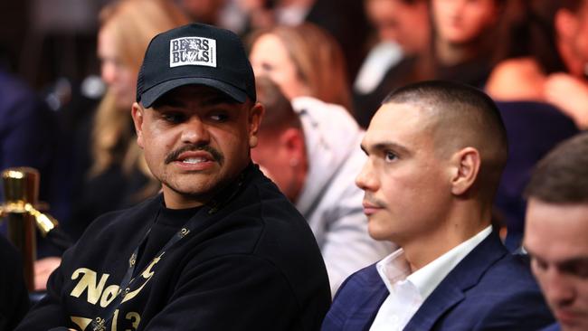 Latrell Mitchell and Tim Tszyu. Picture: Mark Evans/Getty