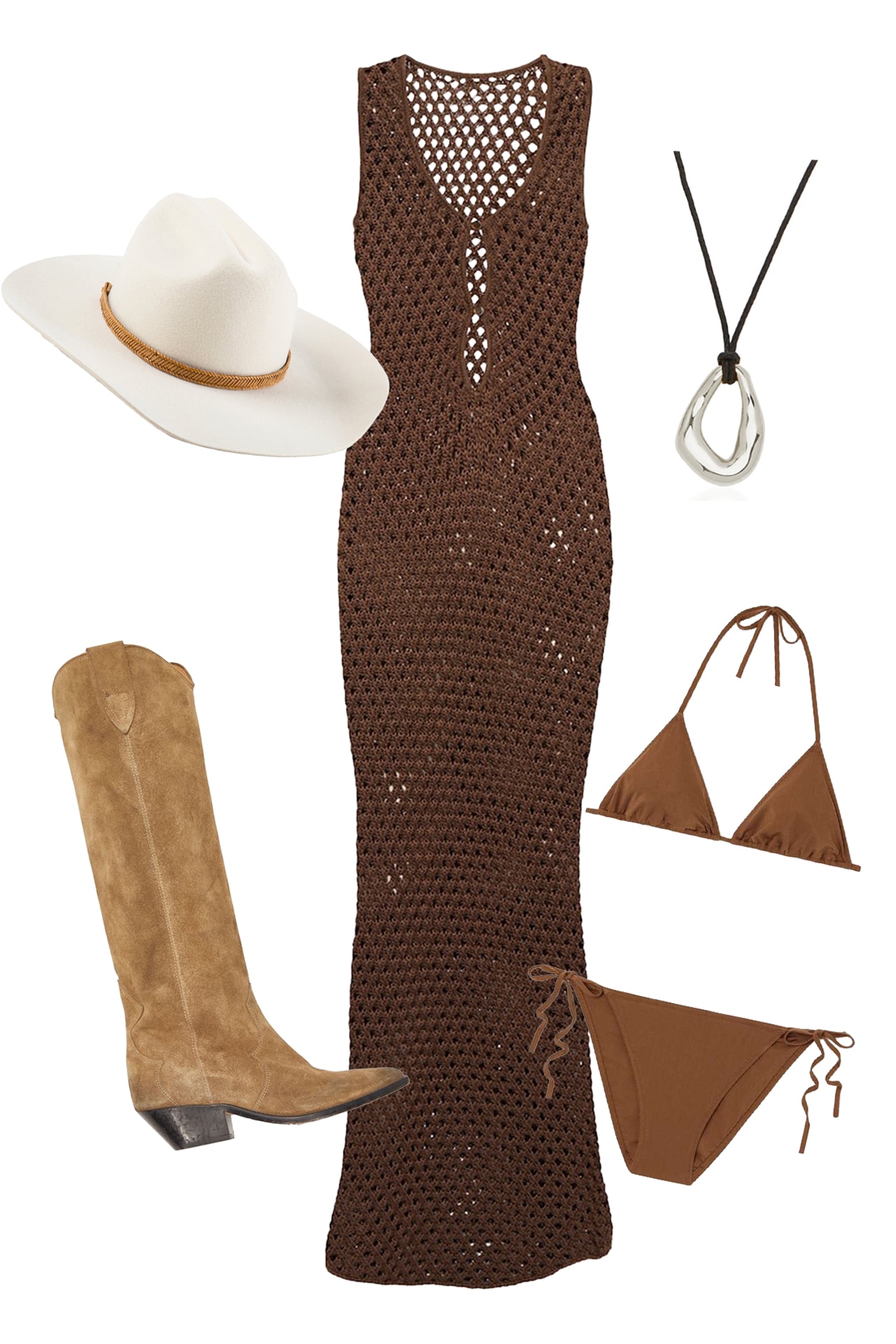 <h3>The coastal cowgirl</h3><p>A look that&rsquo;s been going viral on TikTok this season, and amongst celebrities&mdash;&agrave; la Kendall Jenner, mostly&mdash;the coastal cowgirl brings the West to the beach. At least sartorially. Warm brown tones continue in this aesthetic with added neutral creams and whites, and modern bikinis and crochet knits paired with stylish cowboy boots, such as these Isabel Marant ones. A cowboy hat, like this style from Lack of Color, is a must-have here, and chunky, bohemian accessories are more than welcome.</p><p><strong>SHOP NOW:</strong> Aline crochet maxi, $240 (originally $440) from <strong><a href="https://sirthelabel.com/products/aline-crochet-maxi-chocolate" target="_blank" rel="nofollow noopener">Sir</a></strong></p><p><strong>SHOP NOW:</strong> The Ridge in ivory, $159 from <strong><a href="https://lackofcolor.com.au/products/the-ridge-ivory" target="_blank" rel="nofollow noopener">Lack of Color</a></strong></p><p><strong>SHOP NOW:</strong> Lido Venti triangle bikini, $316 from <strong><a href="https://www.net-a-porter.com/en-au/shop/product/lido/clothing/bikinis/plus-net-sustain-venti-triangle-bikini/1647597331596701" target="_blank" rel="nofollow noopener">Net-A-Porter</a></strong></p><p><strong>SHOP NOW:</strong> Denver boots, $1,500 from <strong><a href="https://www.isabelmarant.com/au/isabel-marant/boots_cod17427940el.html" target="_blank" rel="nofollow noopener">Isabel Marant</a></strong></p><p><strong>SHOP NOW:</strong> Miro pendant necklace in silver, $105 (originally $160) from <strong><a href="https://www.saintvalentinejewellery.com/products/miro-pendant-necklace-silver" target="_blank" rel="nofollow noopener">Saint Valentine</a></strong></p>