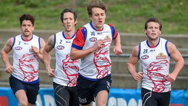 Western Bulldogs’ Jack MacCrae running at training.