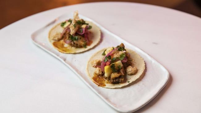 Stylish offering: Pork tacos. Picture: Mark Cranitch.