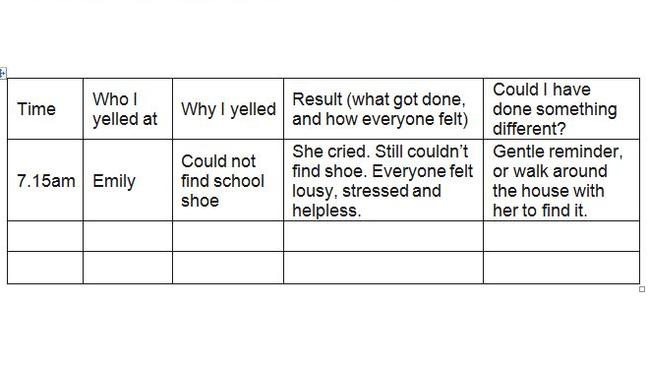 Example of a spreadsheet you can use to track your yelling.