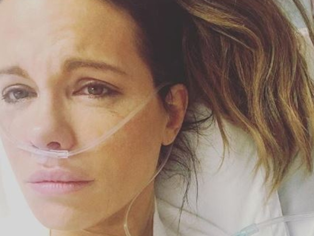 Kate Beckinsale shares emotional photo on Instagram after being hospitalised for a ruptured ovarian cyst. Picture: Instagram