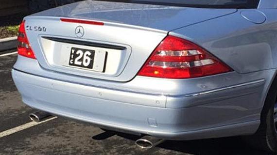 The number 26 plate on a Mercedes in 2015.