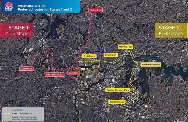 Stage one Parramatta light rail will cut through the CBD, including the central Church St and nearby Robin Thomas Reserve.