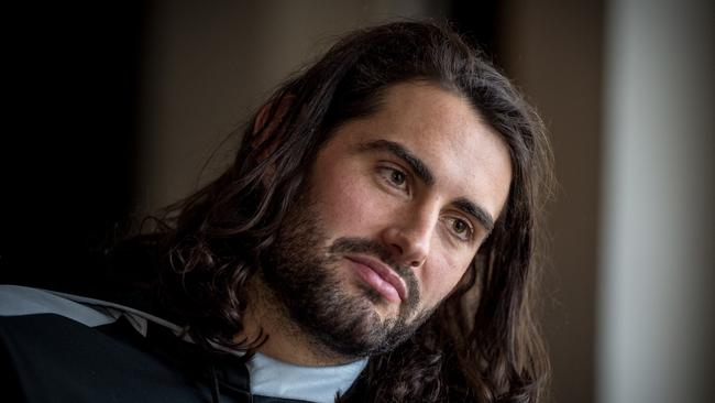 Brodie Grundy during a Collingwood media session. Picture: JAKE NOWAKOWSKI