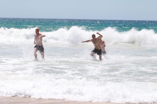 The Southport Sharks VFL team during a preseason training camp at Tallebudgera Beach. Picture: Mike Batterham