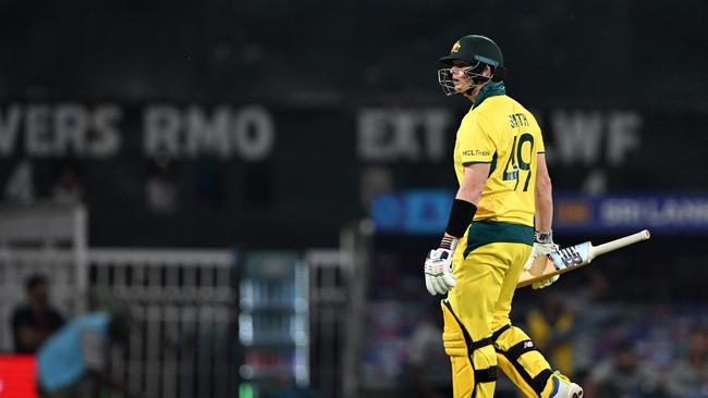 Steve Smith leaves after his dismissal. Picture: Arun Sankar/AFP