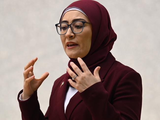 CANBERRA, AUSTRALIA - NewsWire Photos - 09 OCTOBER, 2024: Senator Fatima Payman addresses the media during a press conference at Parliament House in Canberra. Picture: NewsWire / Martin Ollman