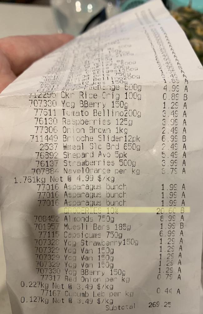 An Aldi customer has been surprised after finding a 10 per cent charge on her receipt. Picture: Facebook