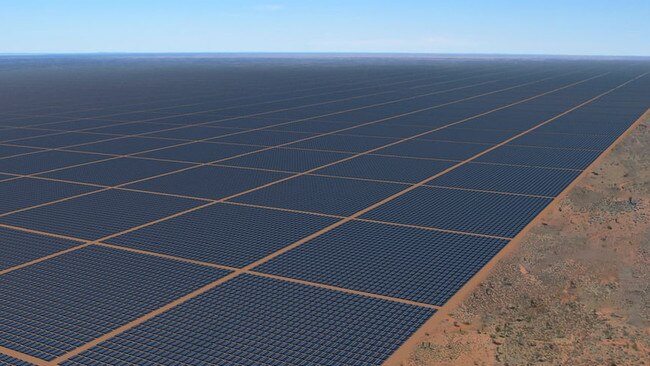 A rendering of what Sun Cable says the world’s largest solar farm will look like once built in the Northern Territory. Picture: Sun Cable