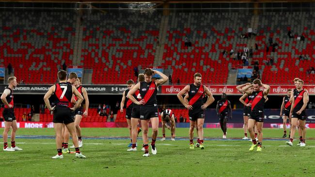 The Bombers were well beaten at the contest by the Giants on Sunday. Picture: Kelly Defina/Getty Images