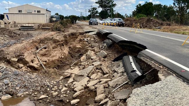 The flood-damaged Freemans Reach Rd in the Hawkesbury. Minister Andrew Constance says it could be months before important roads such as the Bells Line Of Road reopen after flood damage. Picture: Supplied