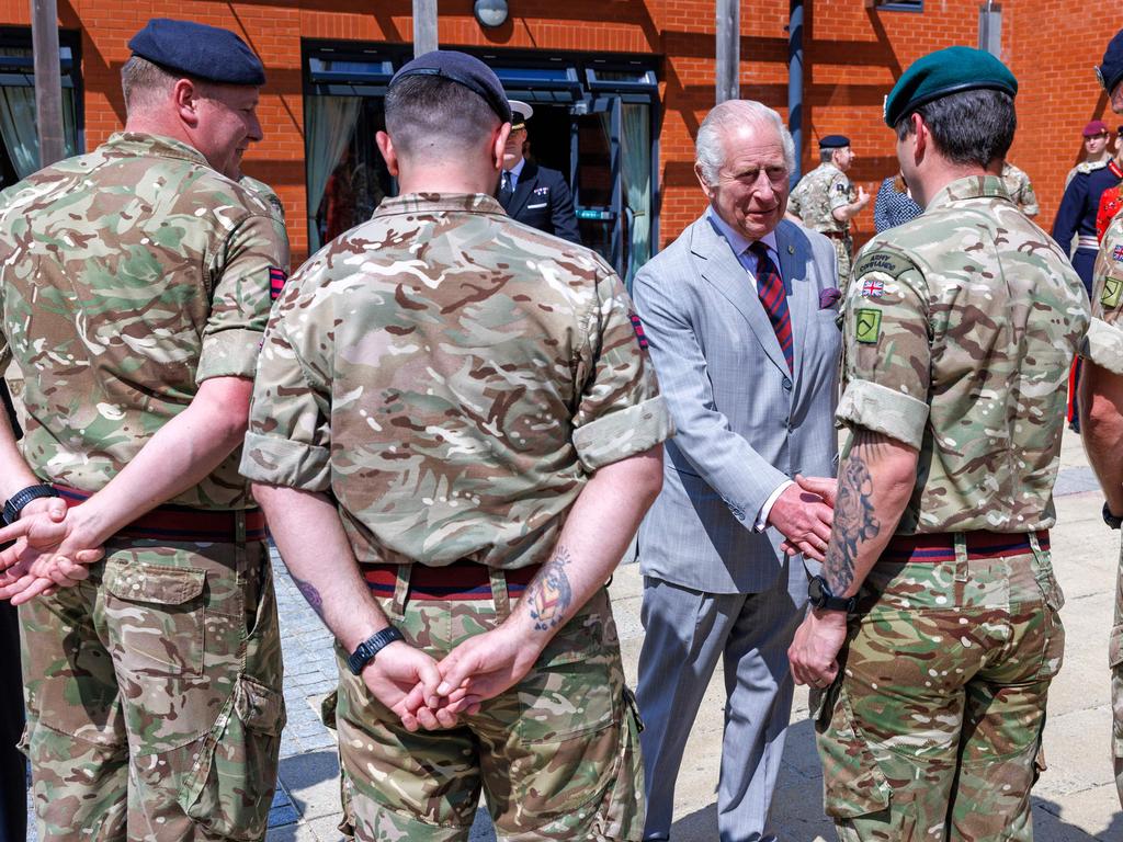 King Charles looked in good health as he met with British soldiers. Picture: AFP