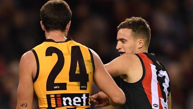 Orazio Fantasia tangles with Ben Stratton. Picture: AAP