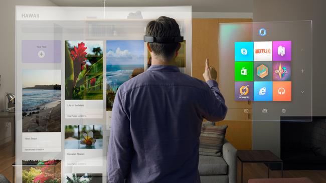 Microsoft HoloLens augmented reality glasses.