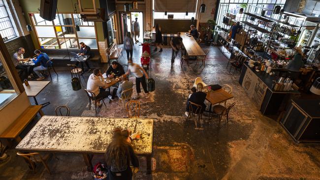 People dining inside St. Ali Cafe in South Melbourne on Melbourne’s first day of reopening. Picture: Getty